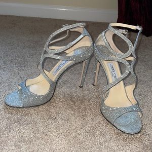 Jimmy Choo Silver Glitter Strappy High Heel Sandals
